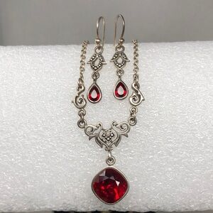 Barse Necklace & Earrings Set 925 Sterling Silver Filigree Dangle Signed